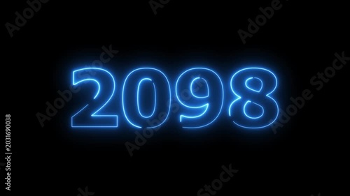 2098 Sal number neon text animation. Neon blue number new year background 4k video.