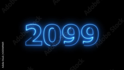 2099 Sal number neon text animation. Neon blue number new year background 4k video.