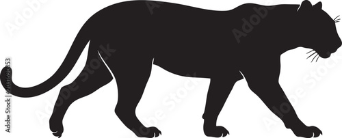 Tableau sur toile Black Panther Silhouette: A striking silhouette of a powerful black panther walking with its characteristic grace and predatory poise, a symbol of strength and mystery