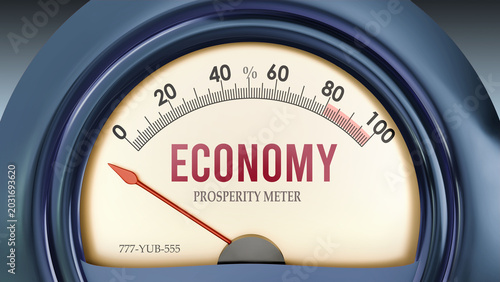 Tableau sur toile Economy that hits less than zero, showing an extremely low level of economy, none of it, insufficient