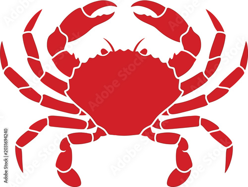 Photos Red crab facing forward, sideways claws raised, white background, crustacean sid