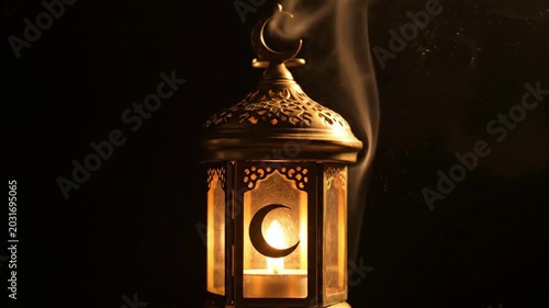 Ramadan Lantern with Smoke and Moon.