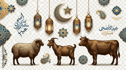 Eid Al Adha Qurbani Symbols Realistic Vector Set