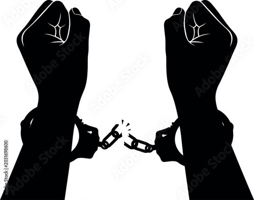 Bilde på lerret Powerful silhouette of hands breaking free from restrictive chains, symbolizing