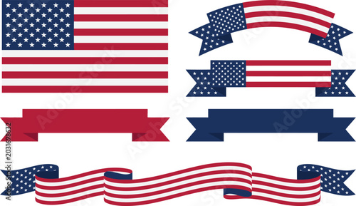 Obraz na plátne American Flag Banners and Ribbons for Patriotic Celebrations and Independence Da