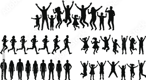 Foto People and Children Silhouette Collection with Running Jumping Dancing and Stand
