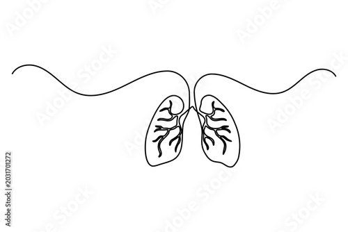 Foto Continuous one line drawing of human lungs with internal bronchial tree branches