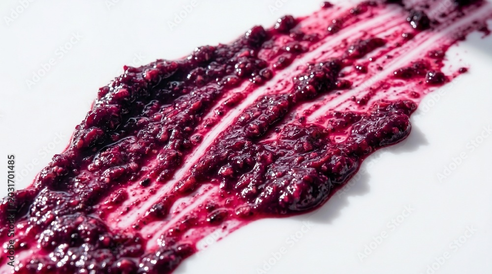 Fototapeta premium Berry juice streaks and pulp on white acrylic