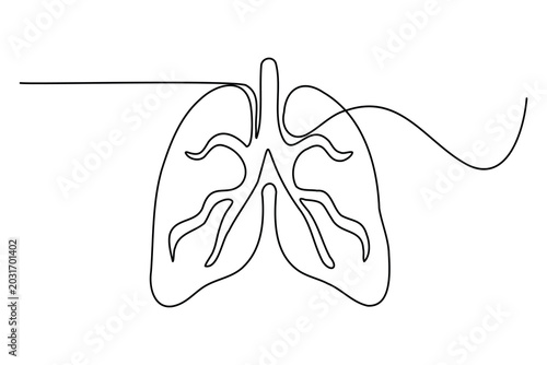 Foto Continuous one line drawing of human lungs with internal bronchus pathways