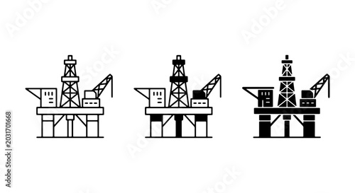 Bild auf Leinwand Offshore Oil Rig Icons, Industrial Platform Vector Set, Energy Extraction Equipm
