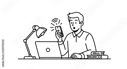 Obraz na plátně Surprised Man with Smartphone Vector Illustration