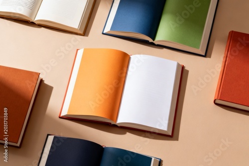 Schilderij op canvas Open books with colorful pages on table