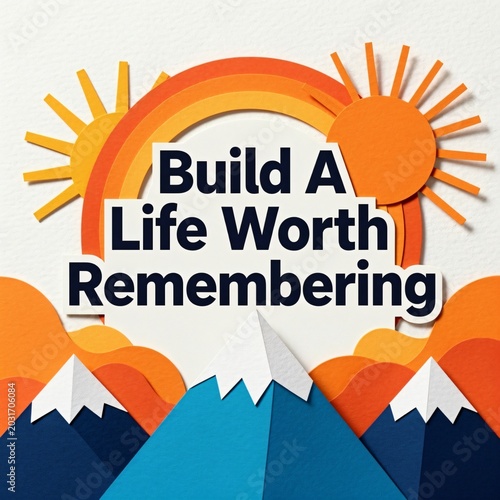 Artistic collage infographic artwork with inspirational slogan and symbolic landscape elements