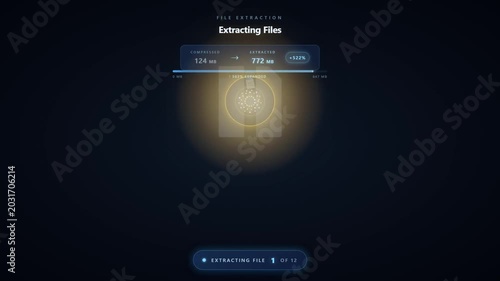 File Extraction Process Animation Unlocking Archive to Extraction Complete with File Types