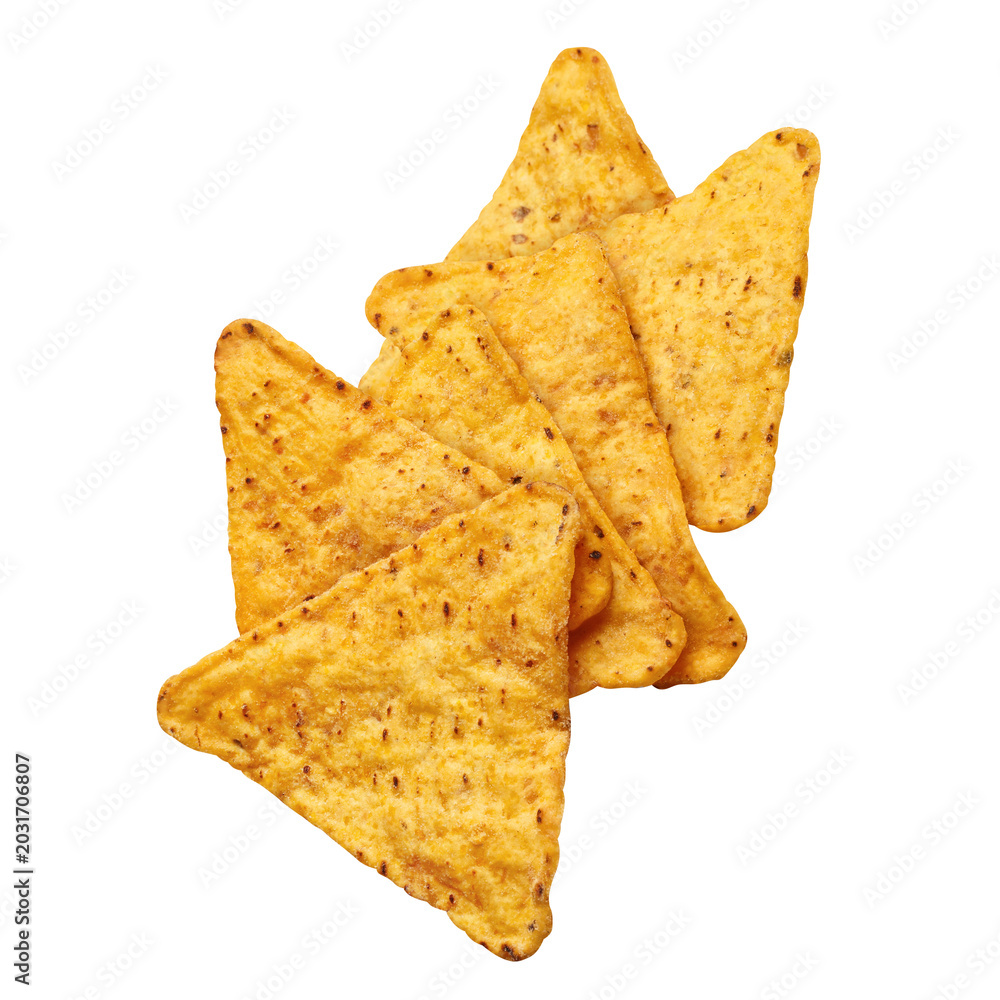 Fototapeta premium Nacho tortilla chips, isolated on cutout transparent background