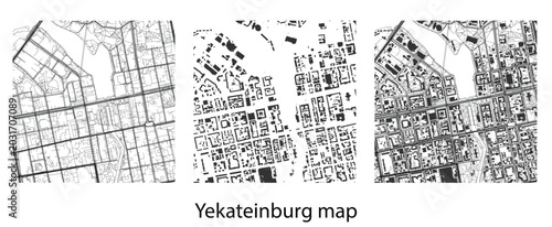 Bild auf Leinwand Yekaterinburg city map set with streets and building footprints vector illustrat