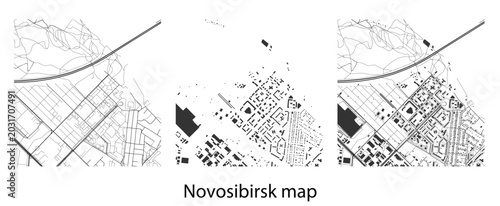 Bild auf Leinwand Novosibirsk city map set with streets and building footprints vector illustratio