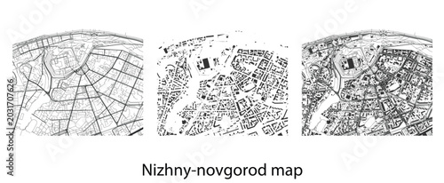 Foto Nizhny Novgorod city map set with streets and building footprints vector illustr