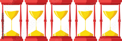 Obraz na plátne Red hourglass icon set showing different stages of flowing yellow sand vector il