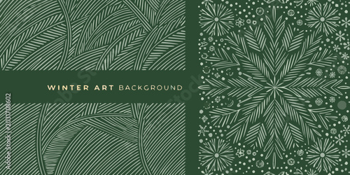 watercolor pine branch pattern in cool teal and gray seamless winter art background