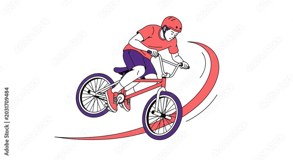 Obraz premium Young boy performing trick on bmx bike, dynamic action, isolated on white background