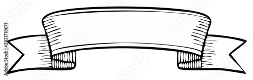 Ink drawing of a decorative ribbon banner with space for text or a logo design