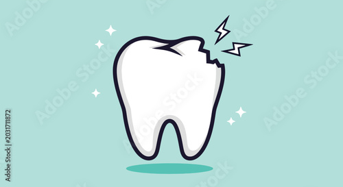 Fotografie Broken Tooth Cartoon Illustration with Pain Symbols and Sparkles.