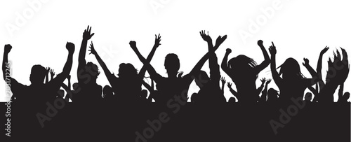 Foto Grass and flower silhouettes with dancing crowd vector illustration