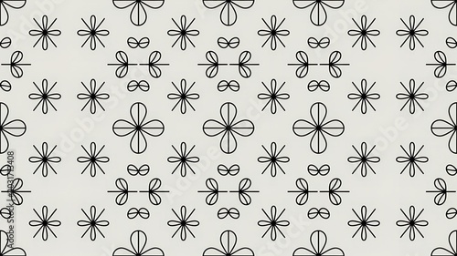 Scandinavian geometric seamless pattern with black line flowers on light gray