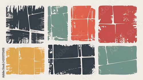 Distressed grunge rectangular frames with cracked texture patterns
