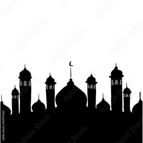Quadro su tela vector or illustration or silhouette of a magnificent mosque, white background