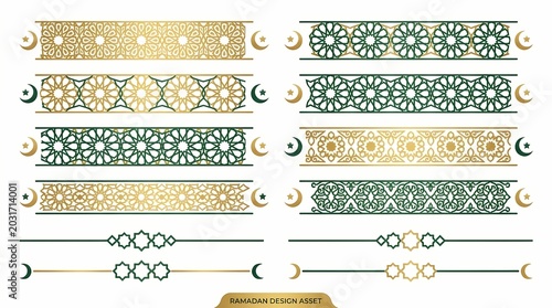 Islamic decorative header borders with crescent moons and floral patterns