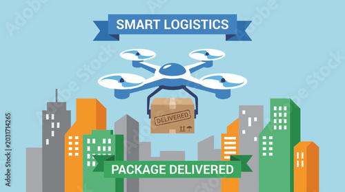 Photography Smart Logistics Drone Delivering Package