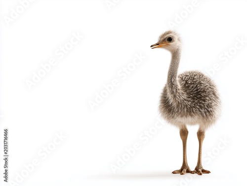 young ostrich standing on white background