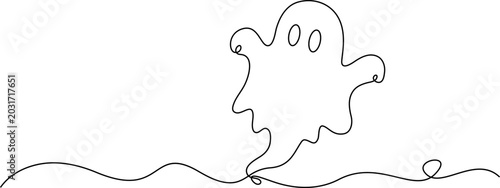 Continuous line drawing Minimalist ghost icon, continuous line drawing, simple vector illustration, black and white design