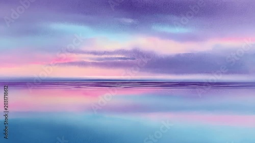 Watercolor minimal seascape horizon reflection calm pastel sky