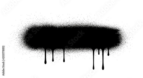 Black spray paint splash with dripping paint effects on white background for urban graffiti street art design
