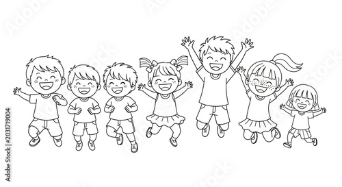 Fotografía Joyful group of diverse happy children playing and laughing together, celebratin
