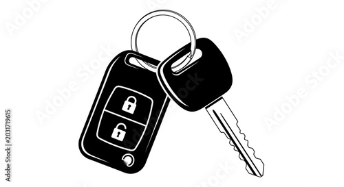 фотографія Black and white vector illustration of a modern car key and remote control fob o