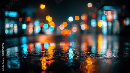 Rain wet road colorful city lights bokeh night urban reflection