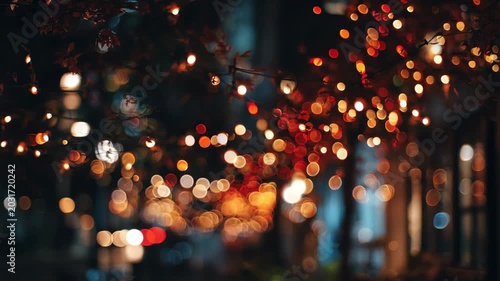 Warm bokeh lights, abstract festive night light background