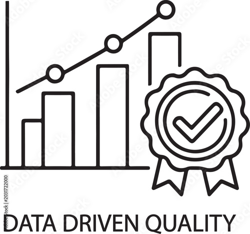 Canvastavla Data driven quality icon with chart and check seal in modern thin outline style