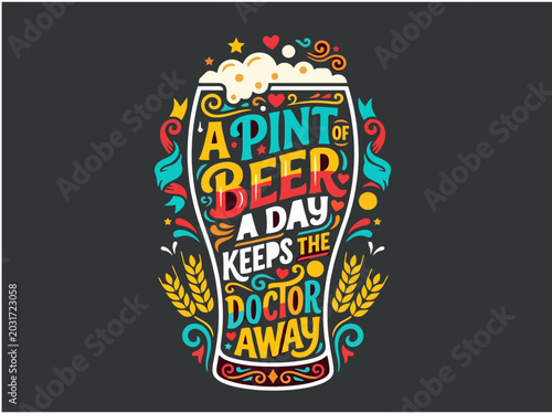 Schilderij op canvas Beer, pint glass, typographic design, colorful illustration, pub quote, humor, b