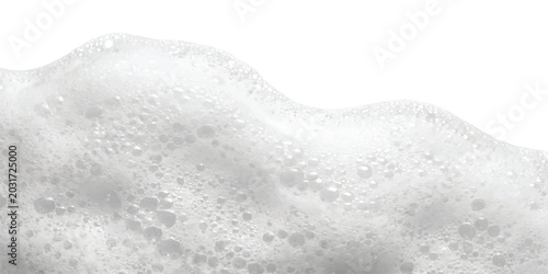 Quadro su tela Soft white soap bubbles foam texture with round circles and water suds for clean