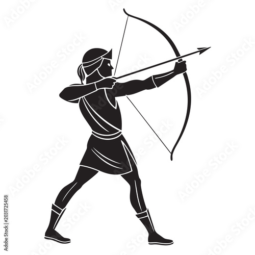 Foto Archer Silhouette Shooting Bow and Arrow Vector Illustration Isolated on White B