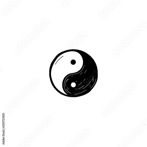 Yin yang symbol icon logo design. Hand drawn doodle yin yang sign and symbol. Zen balance yin yang icon. Isolated spiritual vector for print.
