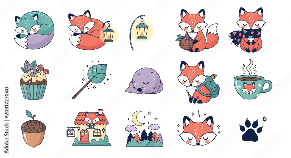 Fototapeta premium Cute Fox Illustrations: Woodland Animals, Nature, and Cozy Vibes - Vector Art