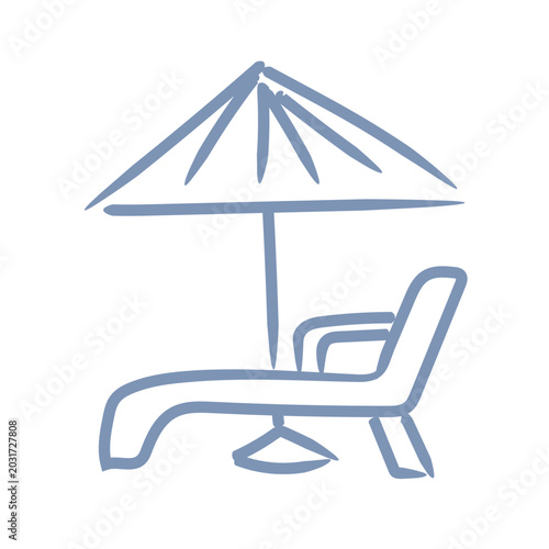 Beach chair umbrella travel ui mascot logo icon doodle
