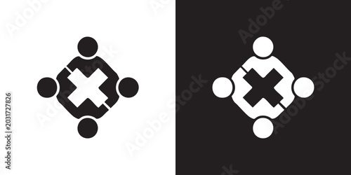 Tableau sur toile Minimalist Community Support Icon - Black and White Teamwork Symbol, Corporate P
