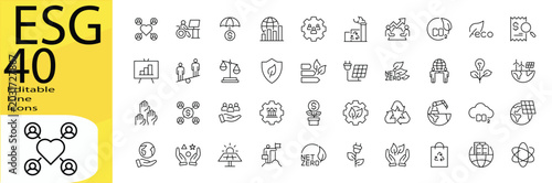 ESG icon set. Editable stroke.